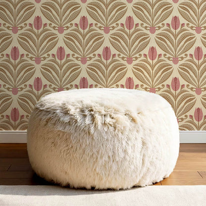 Adia Tulip Mosaic Pink Brown Wallpaper