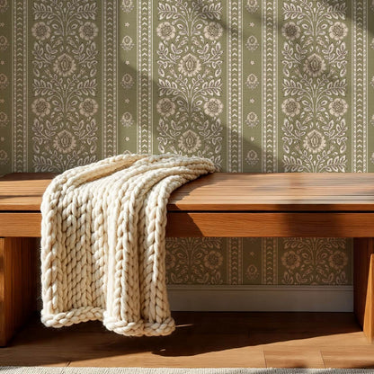 Aprajita Vertical Bloom Olive Green Wallpaper