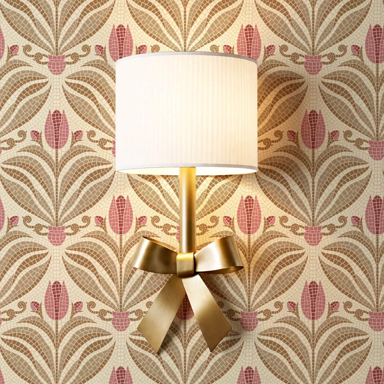 Adia Tulip Mosaic Pink Brown Wallpaper