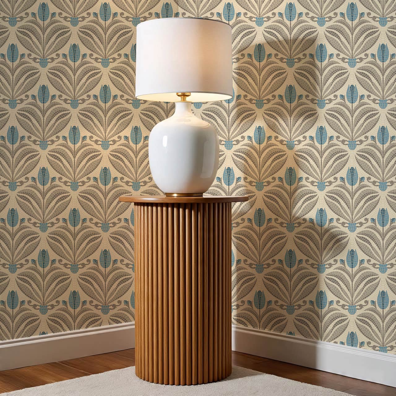 Adia Tulip Mosaic Blue Grey Wallpaper