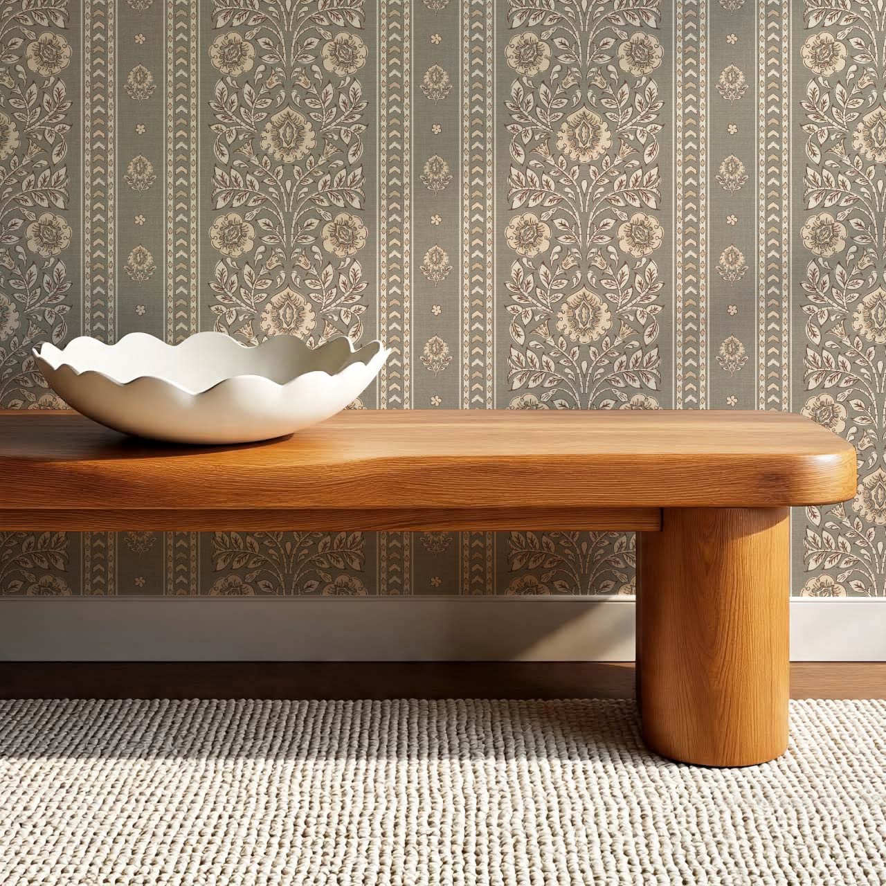 Aprajita Vertical Bloom Stone Grey Wallpaper