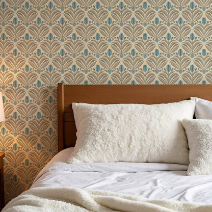 Adia Tulip Mosaic Blue Grey Wallpaper