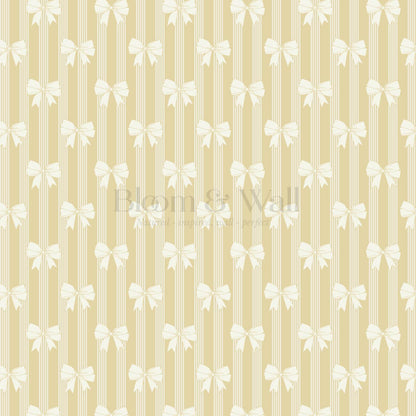 Aemili Ribbons & Bows Cream Lemon Wallpaper