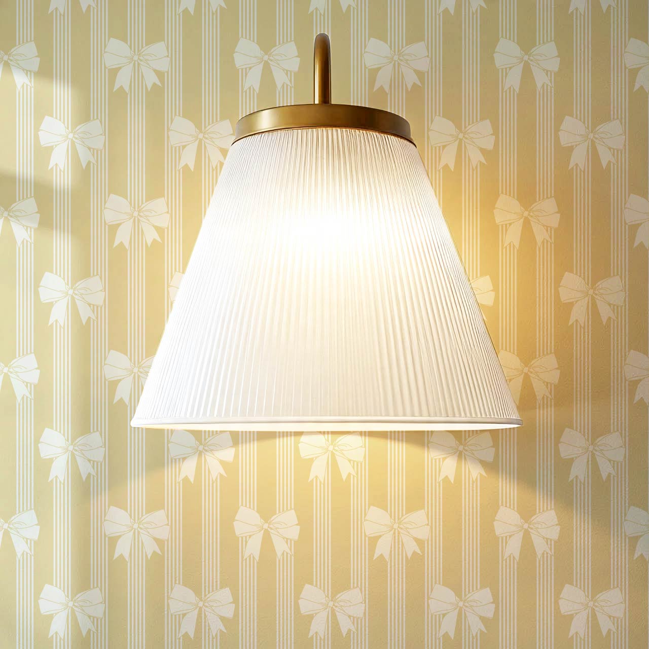 Aemili Ribbons & Bows Cream Lemon Wallpaper
