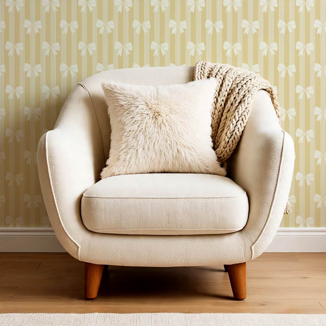 Aemili Ribbons & Bows Cream Lemon Wallpaper
