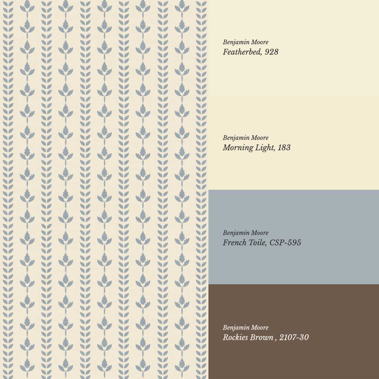 Agnes Cream French Blue Leaf Stripes Wallpaper