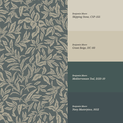 Adelaide Old Teal Botanical Leaves Wallpaper