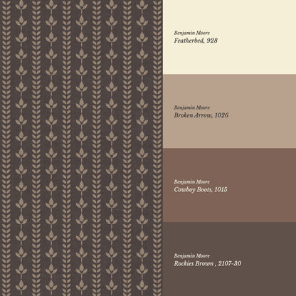 Agnes Dark Truffle Brown Leaf Stripes Wallpaper