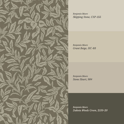 Adelaide Deep Olive Botanical Leaves Wallpaper