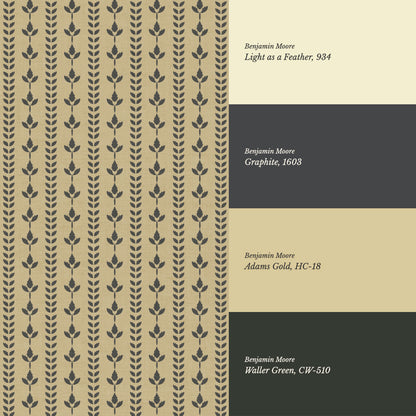 Agnes Mustard Green Leaf Stripes Wallpaper