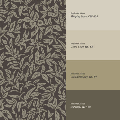Adelaide Ash Gray Botanical Leaves Wallpaper