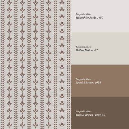 Agnes Clay Mocha Leaf Stripes Wallpaper