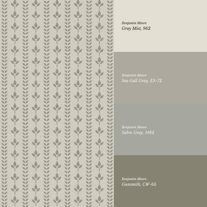 Agnes Stone Green Leaf Stripes Wallpaper