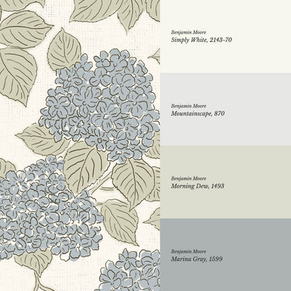 Jeny Vintage Hydrangea Ivory Blue Wallpaper