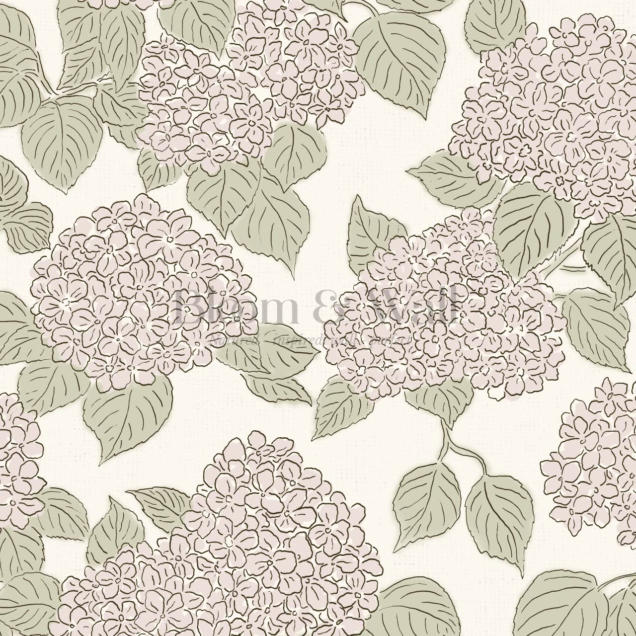 Jeny Vintage Hydrangea Soft Blush Sage Wallpaper