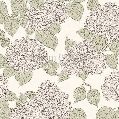 Jeny Vintage Hydrangea Soft Blush Sage Wallpaper