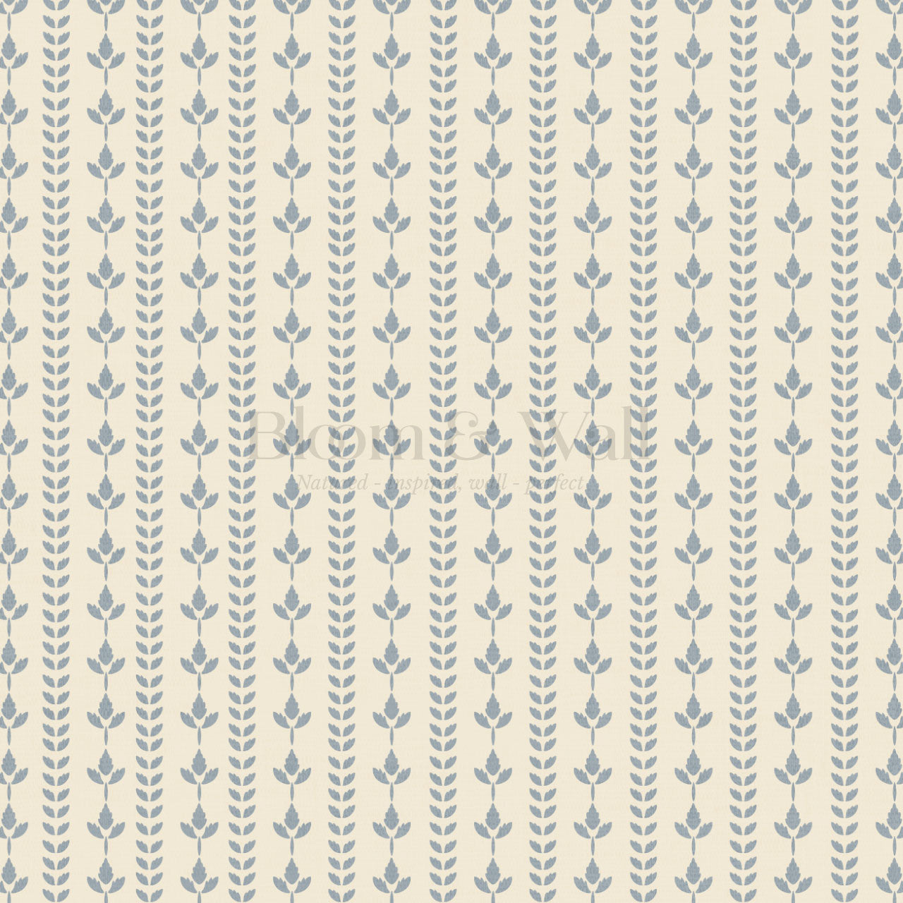 Agnes Cream French Blue Leaf Stripes Wallpaper
