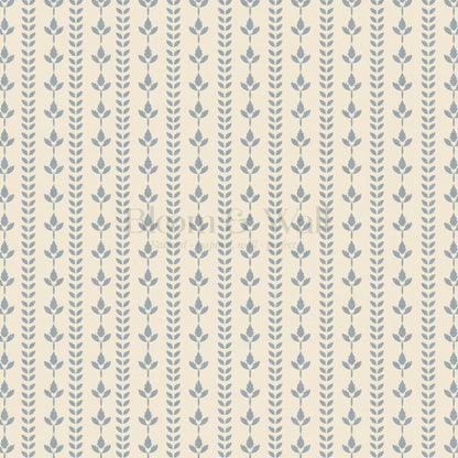 Agnes Cream French Blue Leaf Stripes Wallpaper