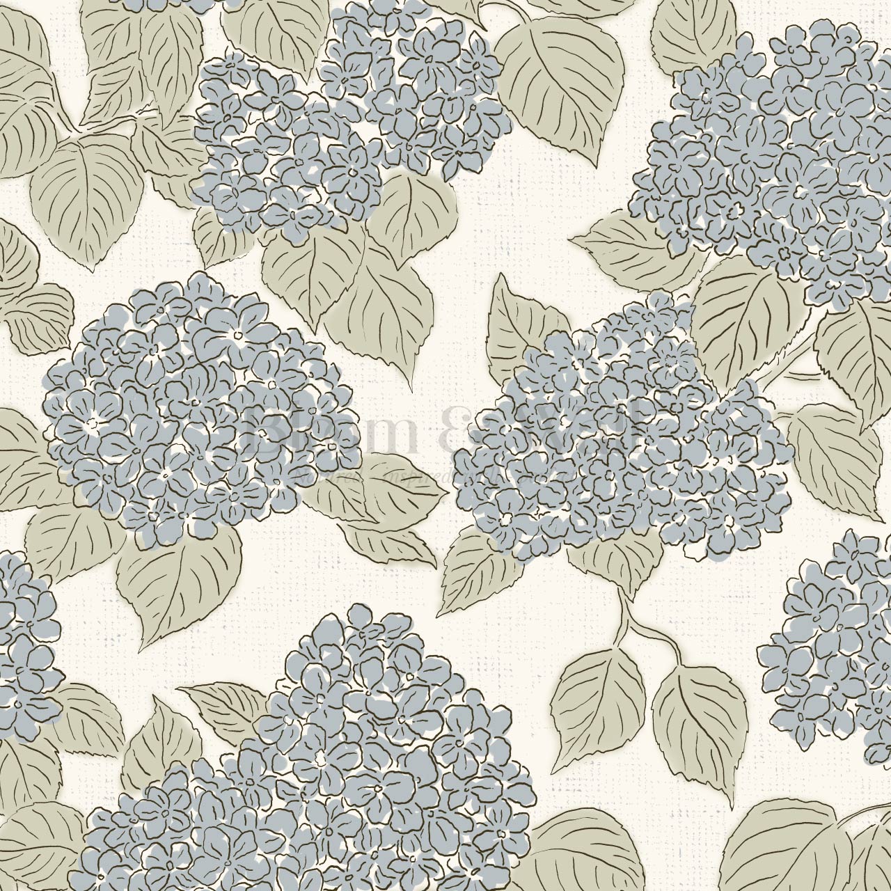 Jeny Vintage Hydrangea Ivory Blue Wallpaper