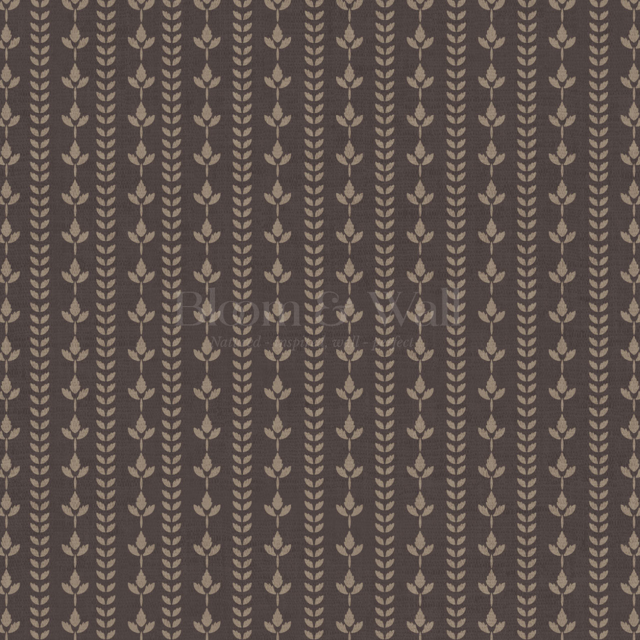 Agnes Dark Truffle Brown Leaf Stripes Wallpaper