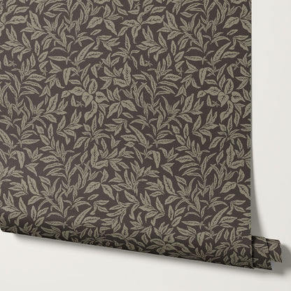 Adelaide Ash Gray Botanical Leaves Wallpaper