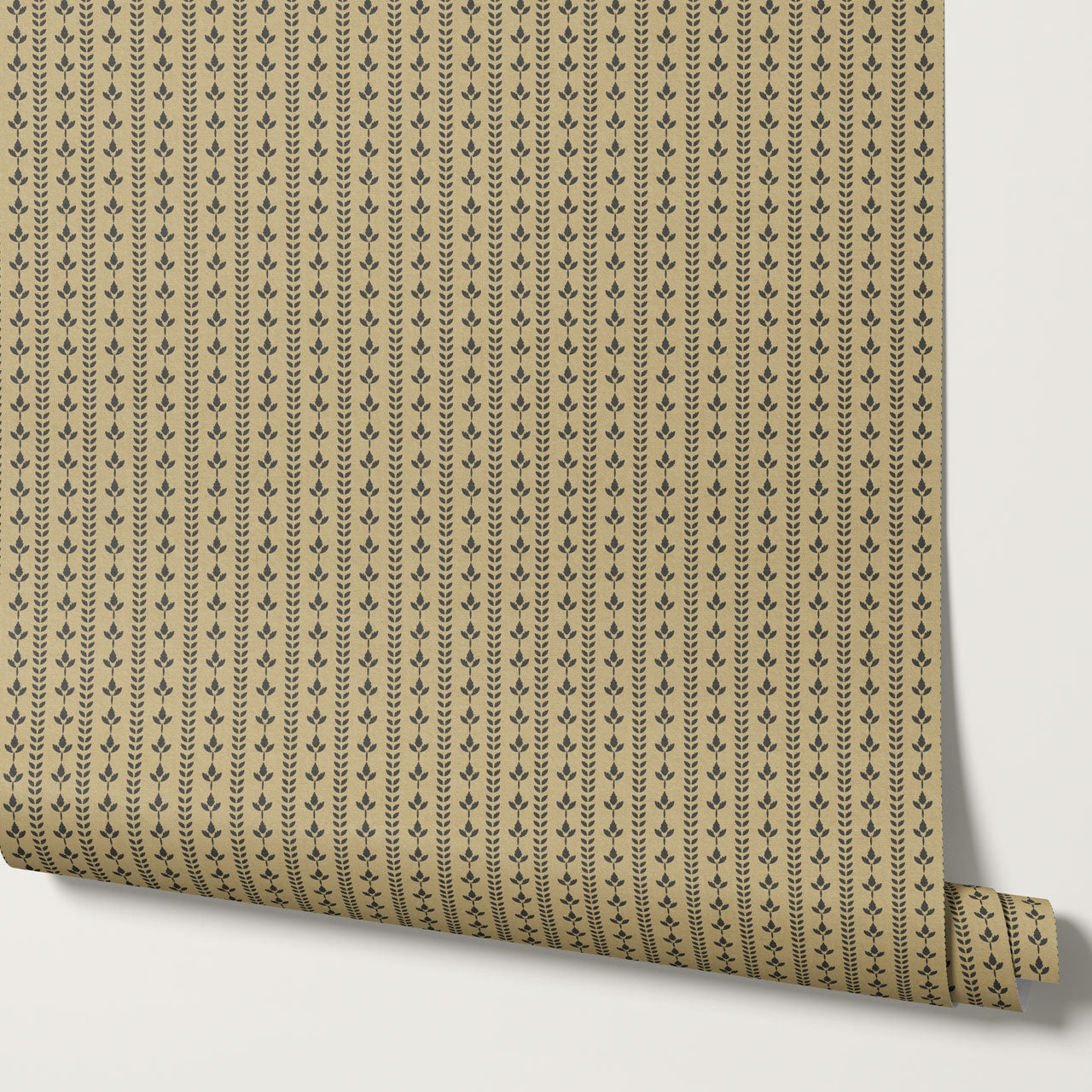 Agnes Mustard Green Leaf Stripes Wallpaper