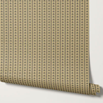 Agnes Mustard Green Leaf Stripes Wallpaper