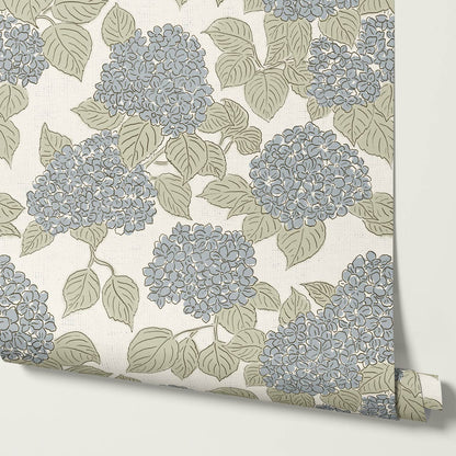 Jeny Vintage Hydrangea Ivory Blue Wallpaper