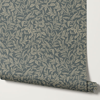 Adelaide Old Teal Botanical Leaves Wallpaper