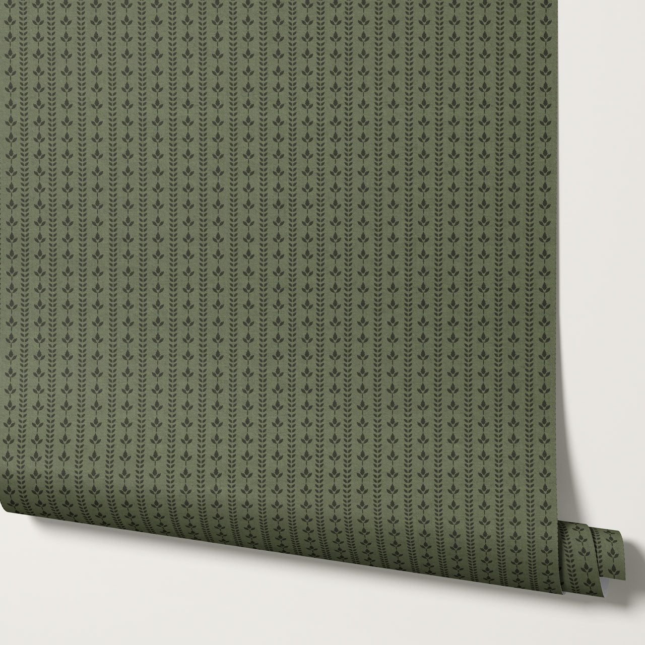 Agnes Forest Green Leaf Stripes Wallpaper