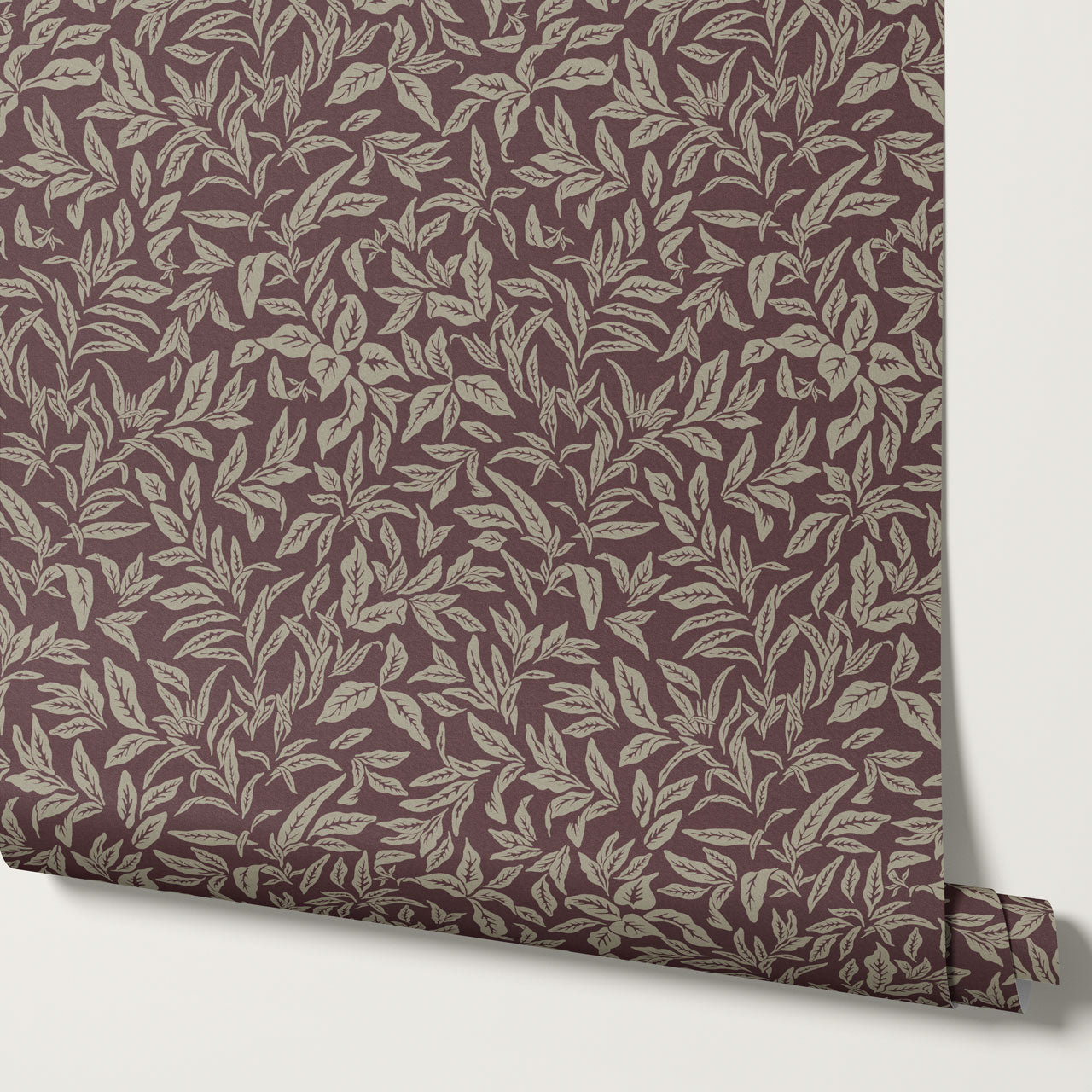 Adelaide Burgundy Botanical Leaves Wallpaper