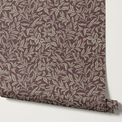 Adelaide Burgundy Botanical Leaves Wallpaper