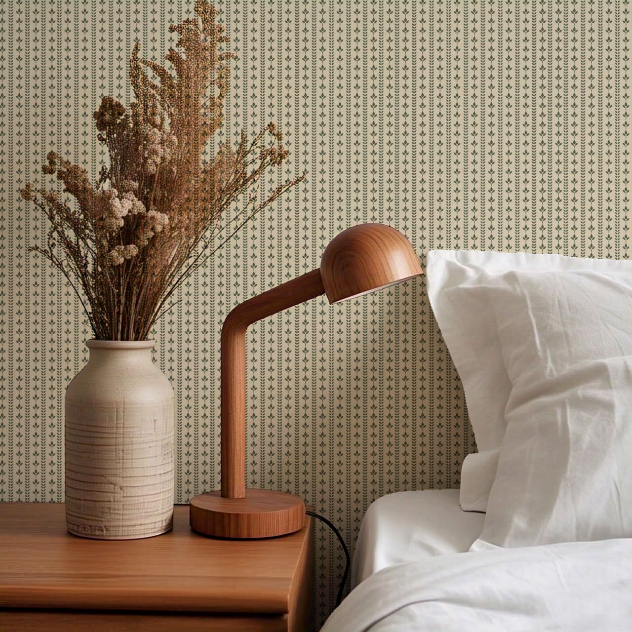 Agnes Butter Green Leaf Stripes Wallpaper