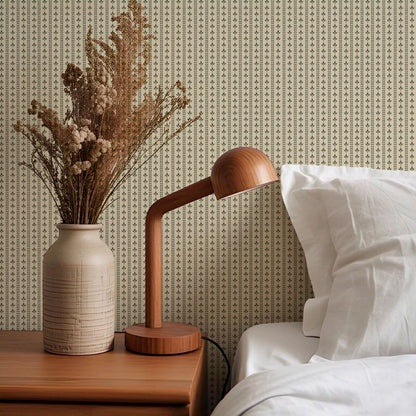 Agnes Butter Green Leaf Stripes Wallpaper