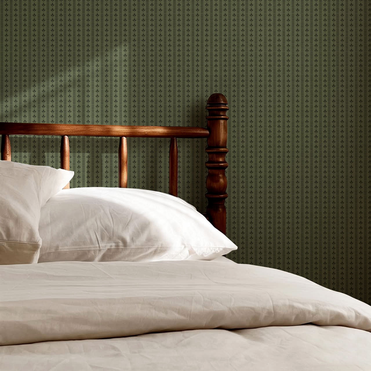 Agnes Forest Green Leaf Stripes Wallpaper