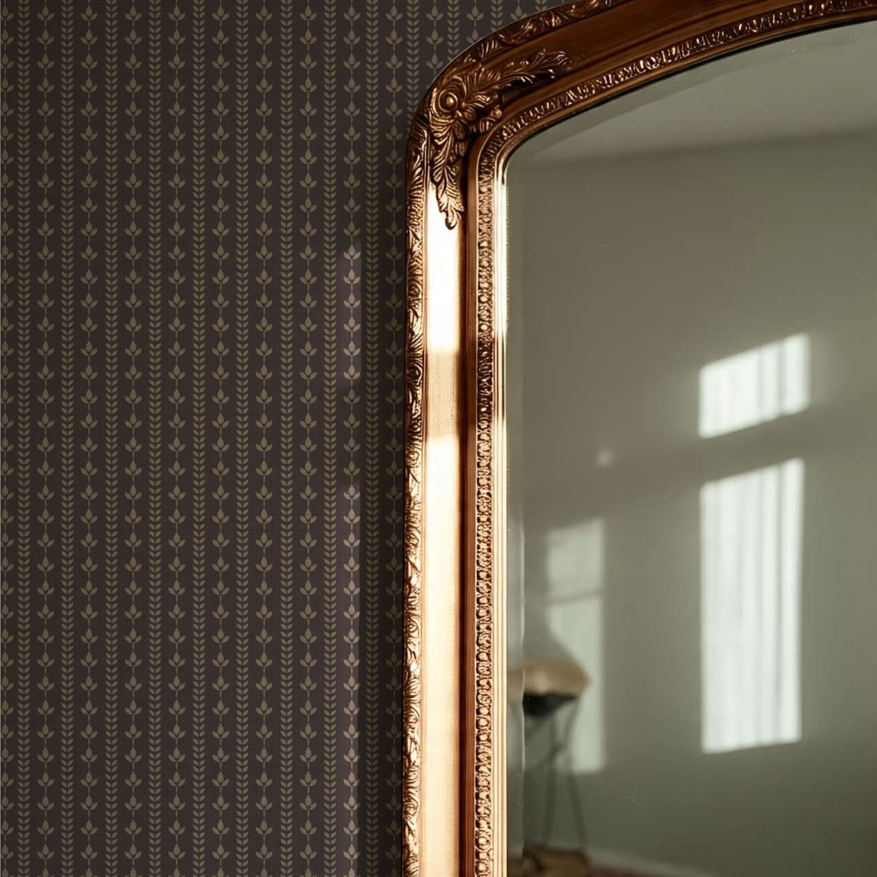 Agnes Dark Truffle Brown Leaf Stripes Wallpaper