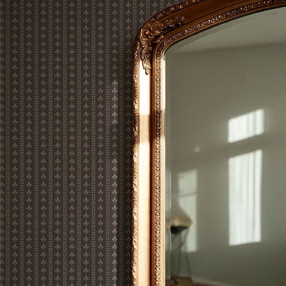 Agnes Dark Truffle Brown Leaf Stripes Wallpaper
