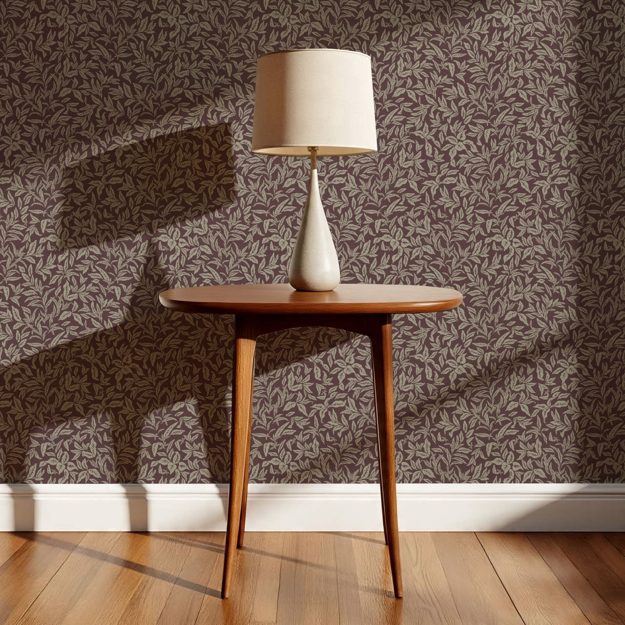 Adelaide Burgundy Botanical Leaves Wallpaper