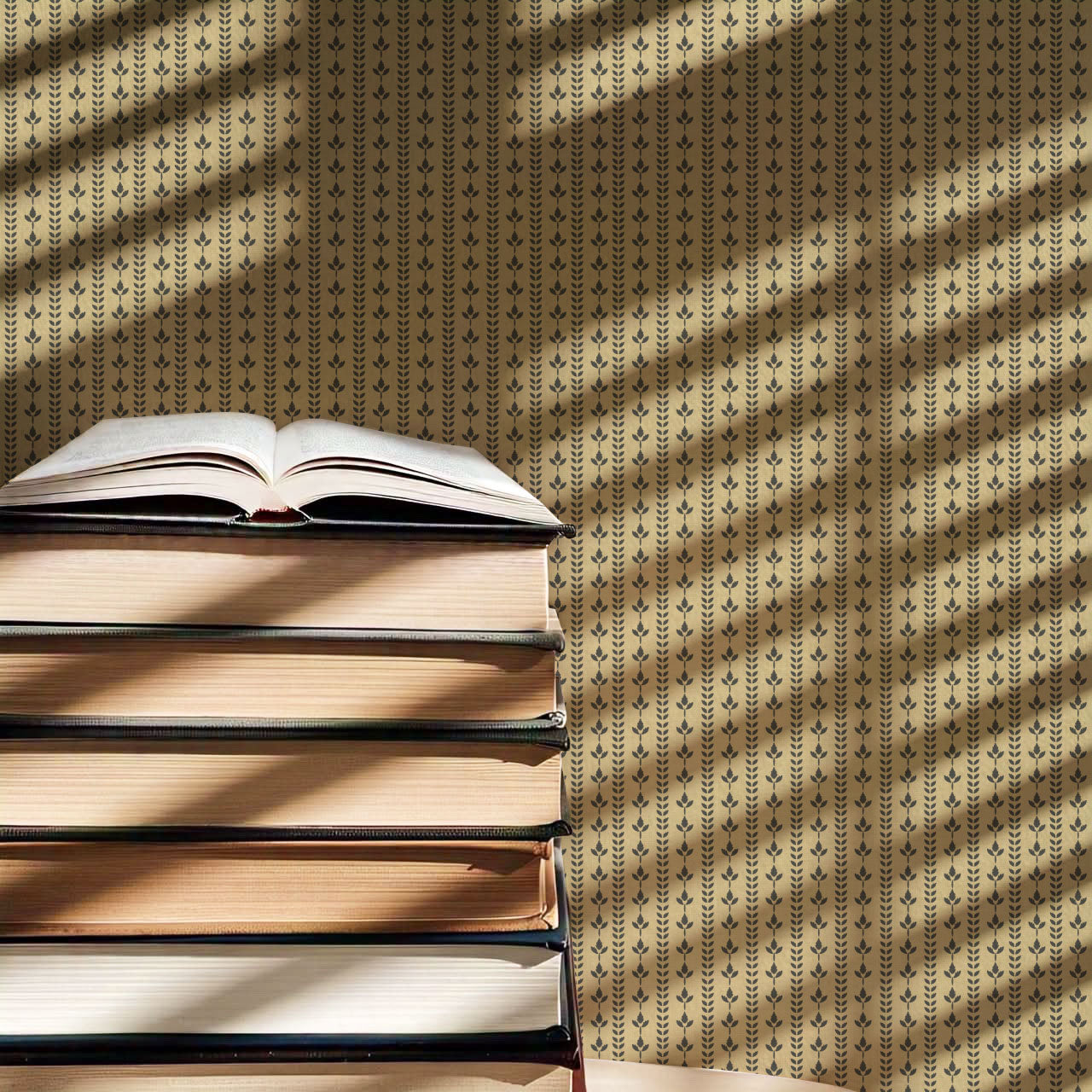 Agnes Mustard Green Leaf Stripes Wallpaper