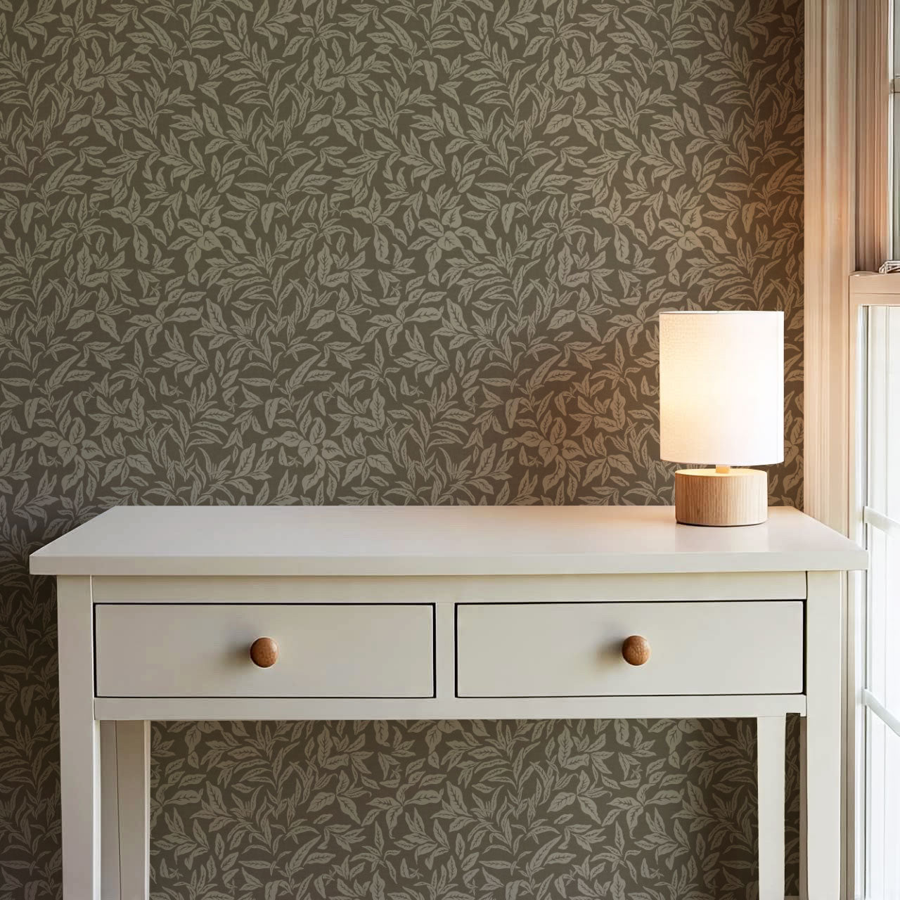 Adelaide Deep Olive Botanical Leaves Wallpaper
