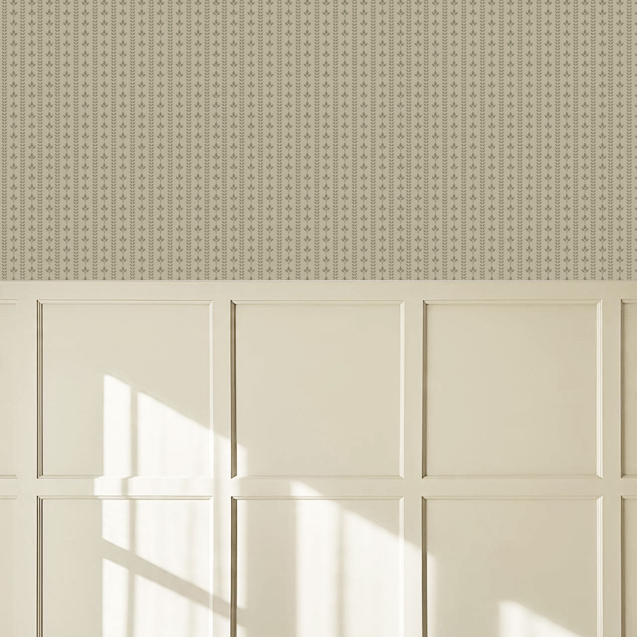 Agnes Stone Green Leaf Stripes Wallpaper