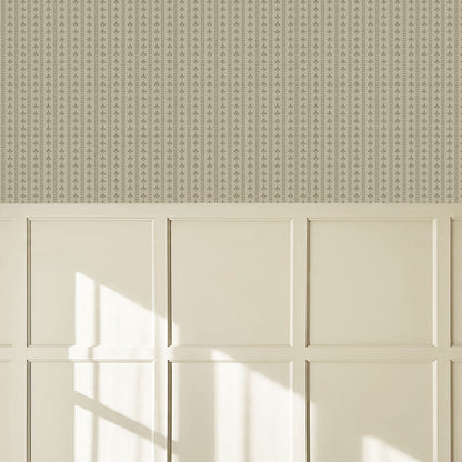 Agnes Stone Green Leaf Stripes Wallpaper