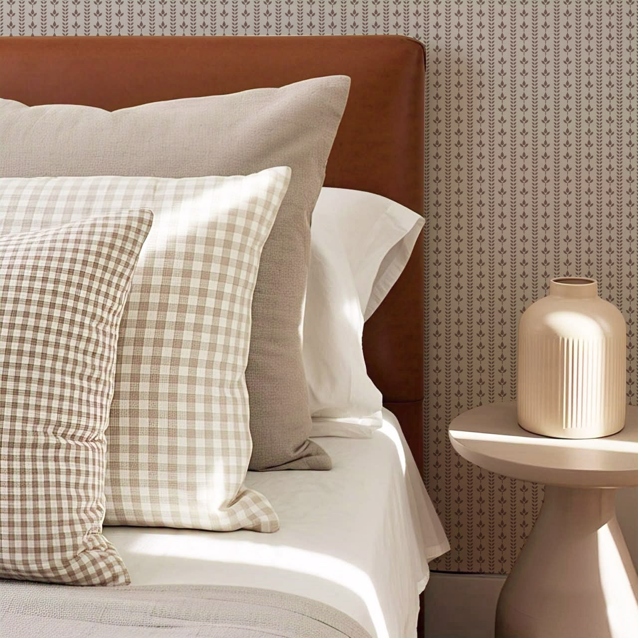 Agnes Clay Mocha Leaf Stripes Wallpaper