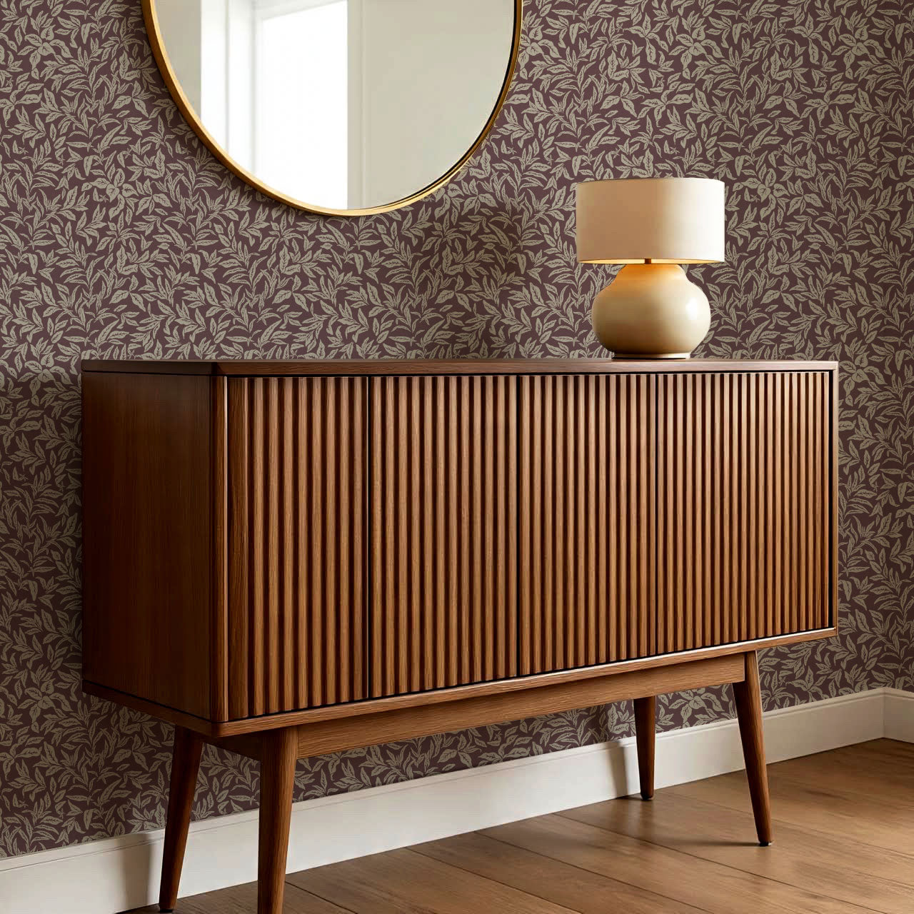 Adelaide Burgundy Botanical Leaves Wallpaper