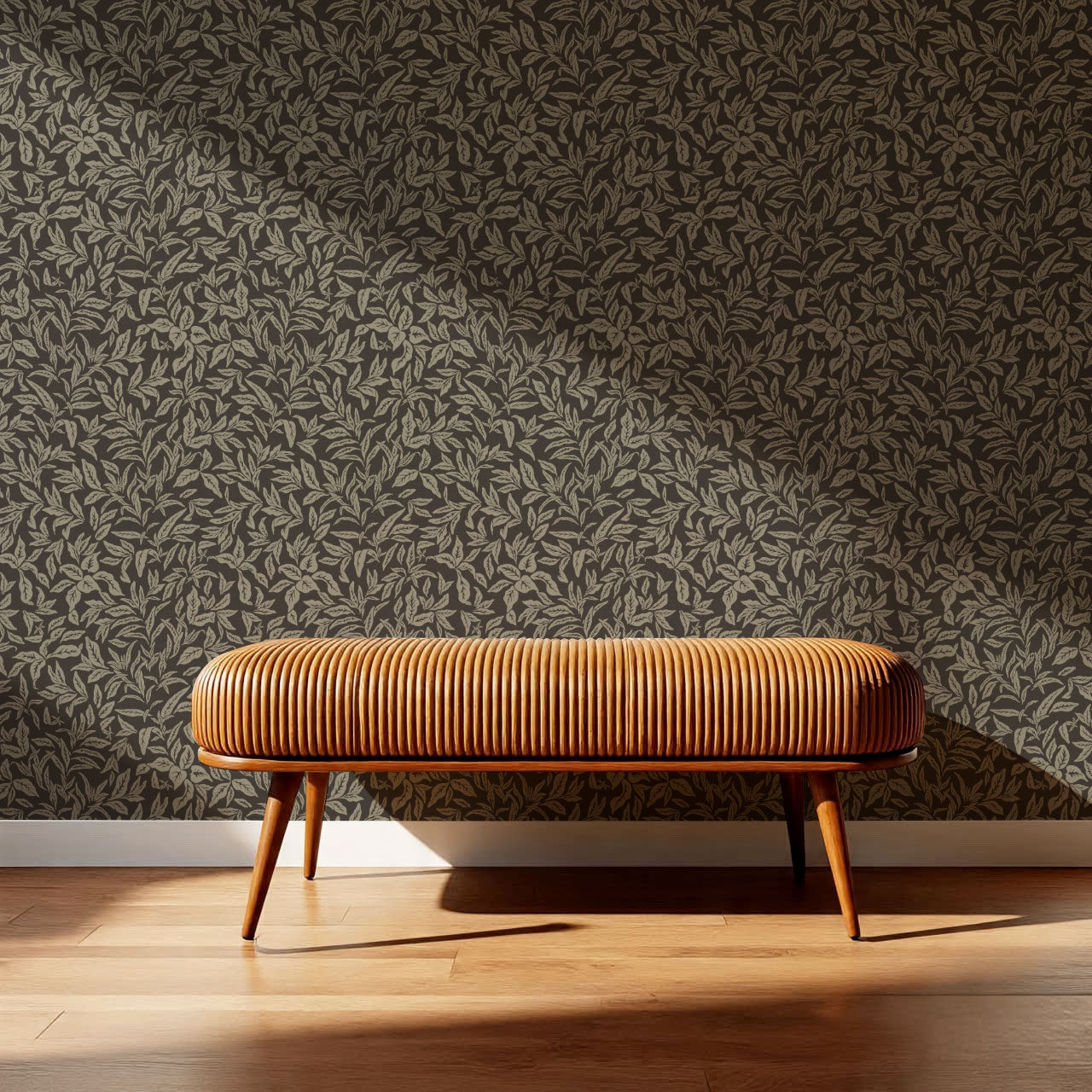 Adelaide Ash Gray Botanical Leaves Wallpaper