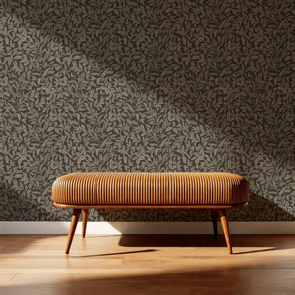 Adelaide Ash Gray Botanical Leaves Wallpaper