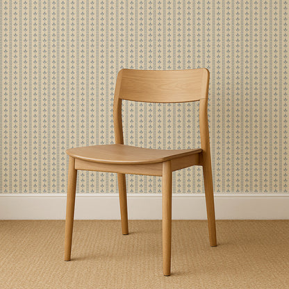 Agnes Cream French Blue Leaf Stripes Wallpaper