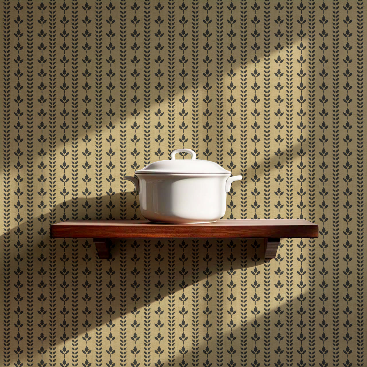Agnes Mustard Green Leaf Stripes Wallpaper