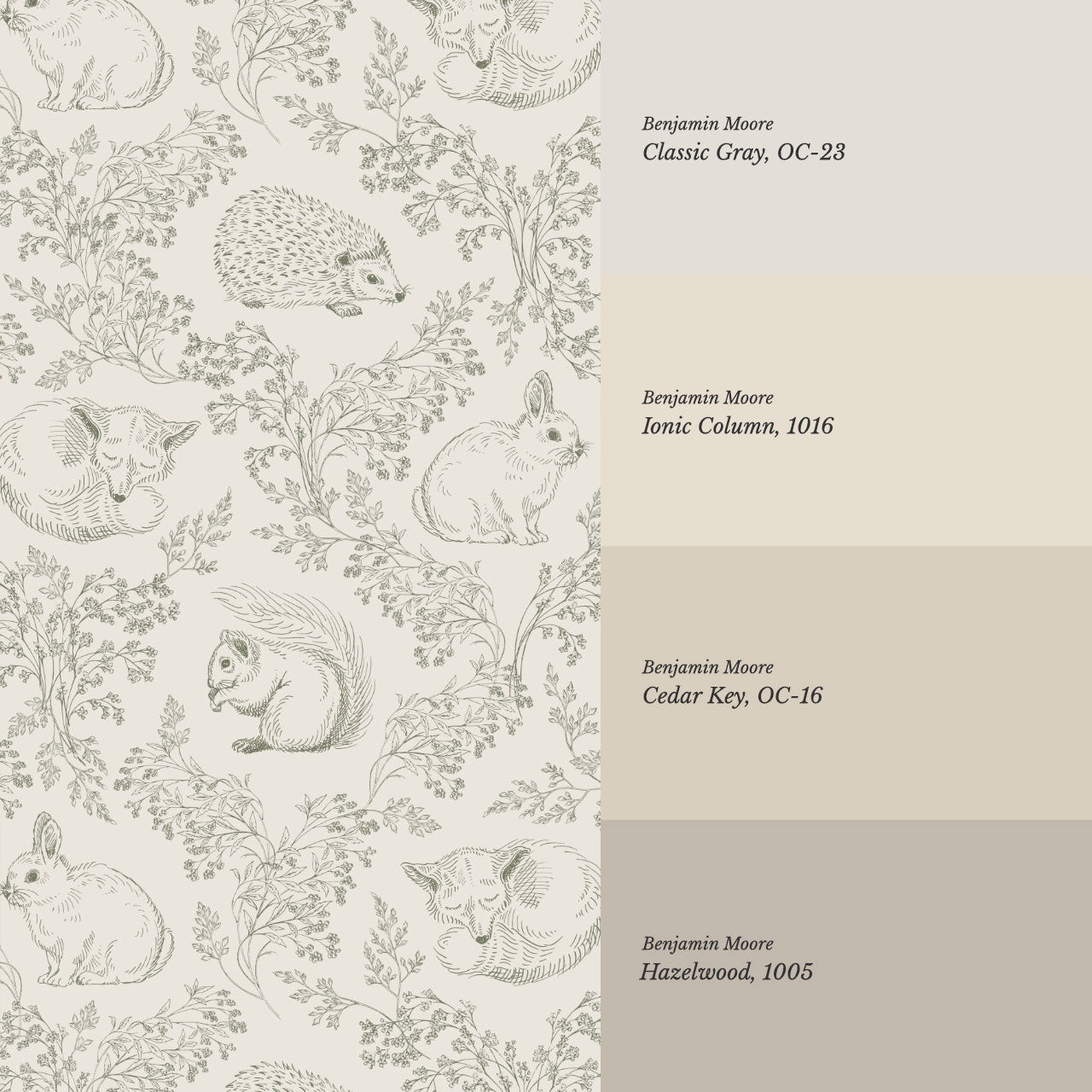 Ailani Woodland Mammals Olive Beige Wallpaper