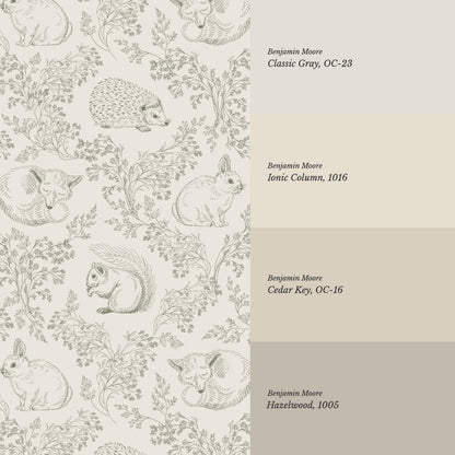 Ailani Woodland Mammals Olive Beige Wallpaper